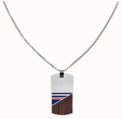 Tommy Hilfiger Men's Silver and Wood Dog Tag Necklace 2790322