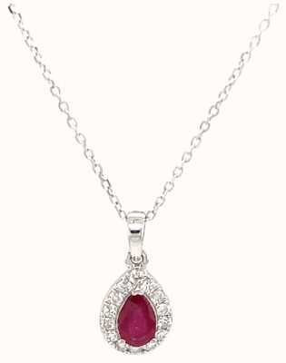 18ct White Gold Ruby Halo Diamond Pendant And Chain 0.70ct Total SP4887