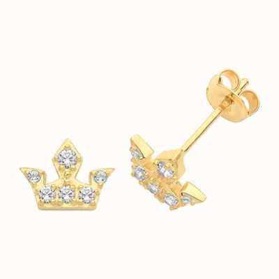 James Moore TH 9ct Yellow Gold Cubic Zirconia Crown Stud Earrings ES1628