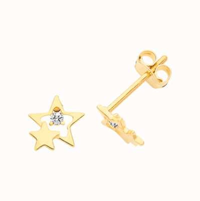 James Moore TH 9ct Yellow Gold Cubic Zirconia Double Star Stud Earrings ES662