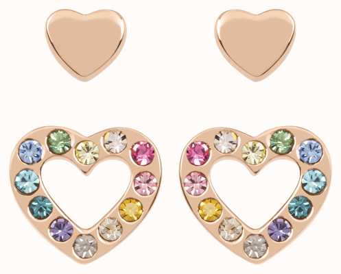 Radley Jewellery Love Radley | Rose Gold Plated Hearts Stud Earrings Set | Multicoloured Stones RYJ1176