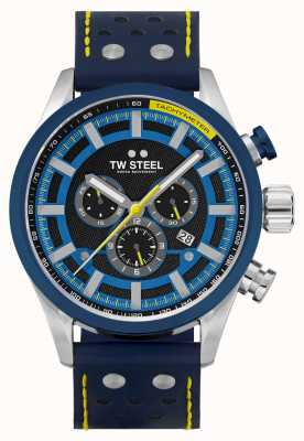TW Steel Swiss Volante Fast Lane Limited Edition (48mm) Black Dial / Dark Blue Leather Racing Strap SVS208