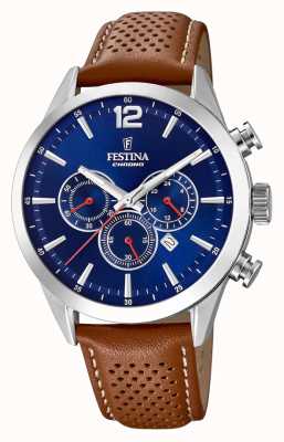 Festina Chronograph Blue Dial Brown Leather Strap F20542/3
