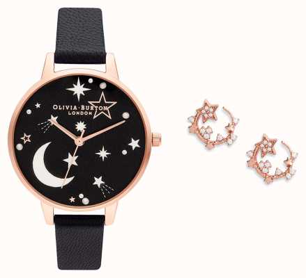 Olivia Burton Ramadan Celestial Black and Rose Gold Watch and Earrings Giftset OB16GSET40
