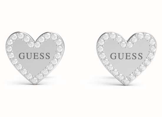 Guess Heart to Heart Rhodium Crystal Heart Stud Earrings UBE01082RH