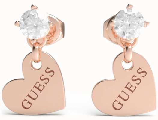 Guess Heart to Heart Rose Gold Crystal Heart Earrings UBE01083RG