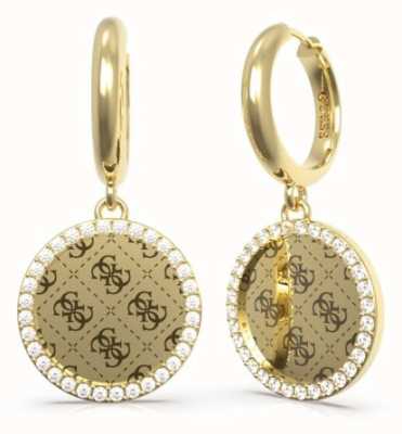 Guess Round Harmony Gold Crystal Coin Huggie Hoop Earrings UBE01158YG