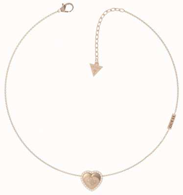 Guess That's Amore Rose Gold Heart Crystal Necklace UBN01066RG