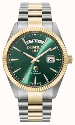 Roamer Primeline Day Date Green Dial With Yellow Gold Bi Colour Bracelet 981662 48 75 90