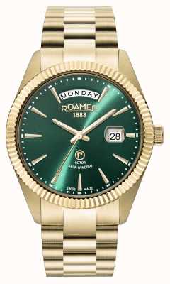 Roamer Primeline Day Date Green Dial With Yellow Gold Bracelet 981662 58 75 90