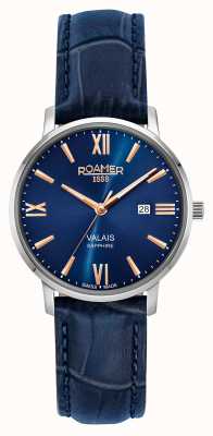 Roamer Valais Ladies Blue Dial With Rose Gold Batons Blue Leather Strap 958844 41 43 05