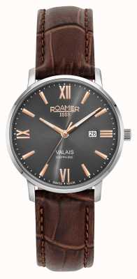 Roamer Valais Ladies Grey Dial With Rose Gold Batons Brown Leather Strap 958844 41 53 05