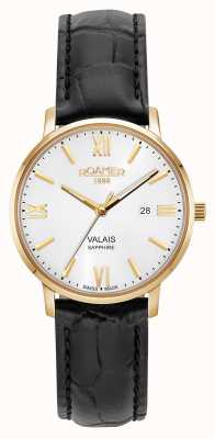 Roamer Valais Ladies Silver Dial With Yellow Gold Case Black Leather Strap 958844 48 13 05