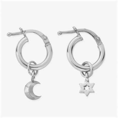 ChloBo Wisdom and Guidance Star and Moon Silver Hoop Earrings SEH31803058