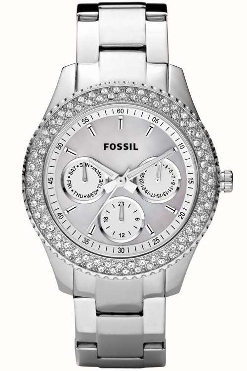 Fossil Womens Silver Stone Set Chronograph Bracelet Watch ES2860 ...