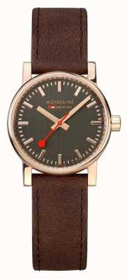 Mondaine Evo2 Gold 30mm | Brown Leather Strap | Grey Dial | IP Gold Case MSE.30180.LG