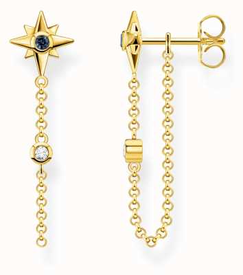 Thomas Sabo Royalty Star Blue Cubic Zirconia Gold Plated Star Chain Stud Earrings H2208-971-7