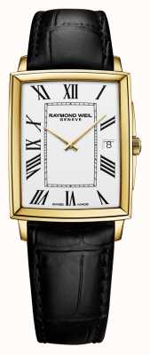 Raymond Weil Men's Toccata Rectangular Yellow Gold PVD Leather Strap Watch 5425-PC-00300