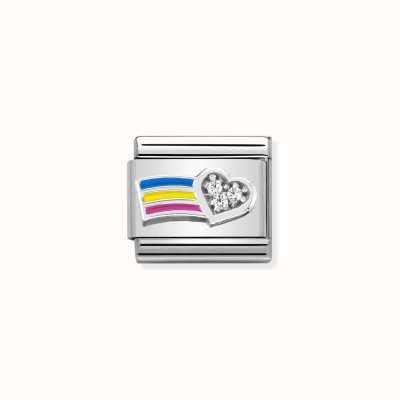 Nomination Composable CL SIMBOLS Stainless Steel Enamel Cub. Zirc And 925 Silver White Heart With Rainbow 330321/01