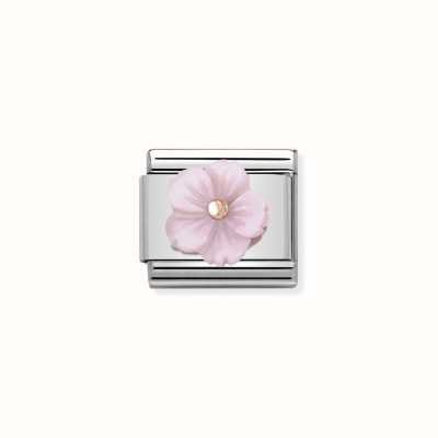 Nomination Composable Classic STONE SYMBOLS In Stainless Steel And 9k Rose Gold Flower In LILAC MOTHER OF PEAR 430510/09