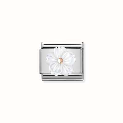 Nomination Composable Classic STONE SYMBOLS In Stainless Steel And 9k Rose Gold Flower In WHITE MOTHER OF PEAR 430510/02
