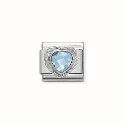 Nomination Comp. CL HEART FACETED CZ In Stainless Steel E 925 Silver Twisted Setting LIGHT BLUE 330603/006