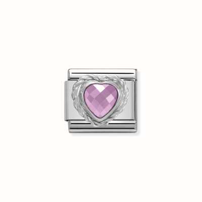 Nomination Comp. CL HEART FACETED CZ In Stainless Steel E 925 Silver Twisted Setting PINK 330603/003