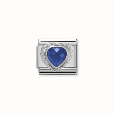Nomination Comp. CL HEART FACETED CZ In Stainless Steel E 925 Silver Twisted Setting BLUE 330603/007