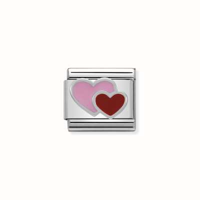 Nomination Composable Classic SYMBOLS In Stainless Steel Enamel And Silver 925 Pink And Red Double Heart 330202/16