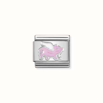 Nomination Composable Classic SYMBOLS In Stainless Steel Enamel And Arg. 925 Pig With Wings 330204/17