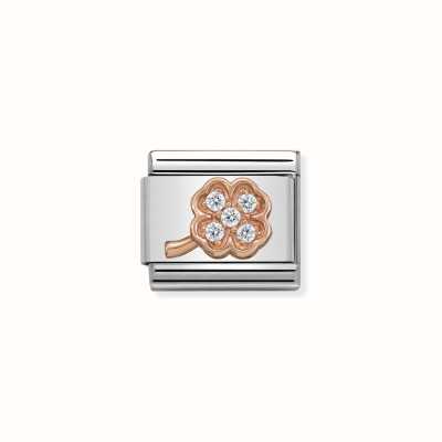 Nomination Composable Classic Symbols In Stainless Steel With 9k Rose Gold And CZ Clover Rich 430302/14