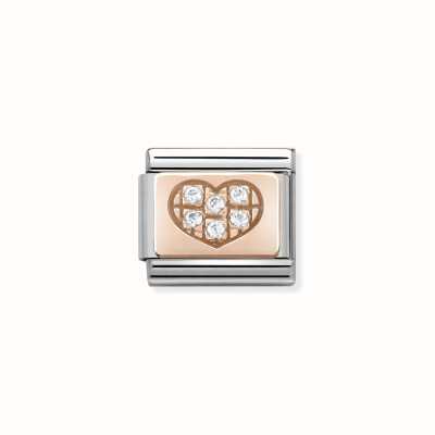 Nomination Composable Classic Symbols In Stainless Steel With 9k Rose Gold And CZ White CZ Heart 430302/01