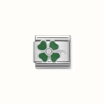 Nomination Composable CL SIMBOLS Stainless Steel Enamel 1 Cub. Zirc And 925 Silver GREEN Clover 330305/13