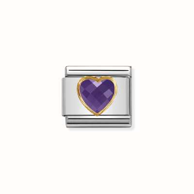 Nomination Composable Classic HEART FACETED CZ In Steel And 18k Gold PURPLE 030610/001