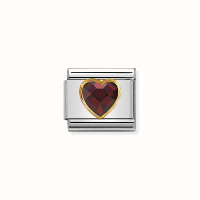 Nomination Composable Classic HEART FACETED CZ In Steel And 18k Gold RED 030610/005