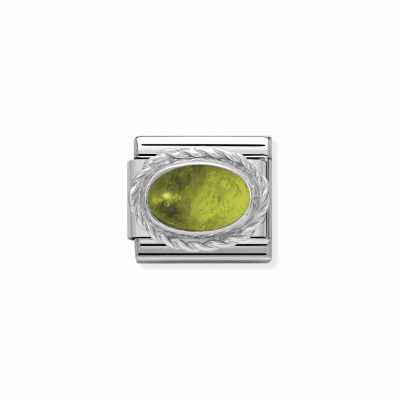 Nomination Composable Classic STONES In Stainless Steel With Sterling Silver Setting And Detail PERIDOT 330504/05