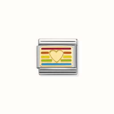 Nomination Composable Classic PLATES Steel Enamel And 18k Gold Rainbow HEART Flag 030263/24