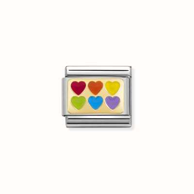 Nomination Composable Classic PLATES Steel Enamel And 18k Gold 6 Rainbow Hearts 030263/22