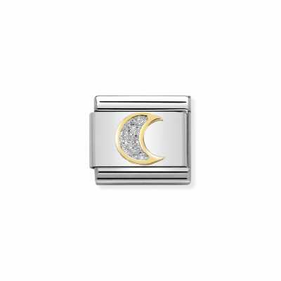Nomination Composable Classic GLITTER SYMBOLS In Steel Enamel And 18k Gold SILVER Moon 030220/05
