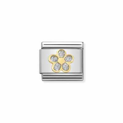 Nomination Composable Classic GLITTER SYMBOLS In Steel Enamel And 18k Gold SILVER Flower 030220/06