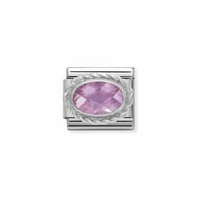 Nomination Composable Classic FACETED CZ In Stainless Steel With Sterling Silver Setting And Detail PINK 330604/003