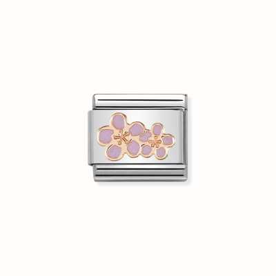 Nomination Composable Classic SYMBOLS Steel Enamel And 9k Rose Gold Peach Flowers 430202/03