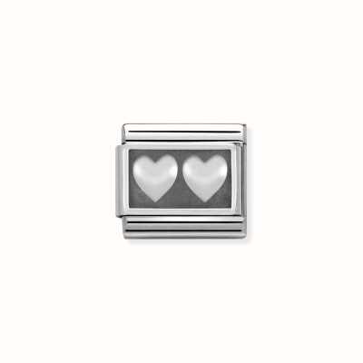 Nomination Composable Classic PLATES OXIDIZED Steel And Silver 925 Double Heart 330102/02