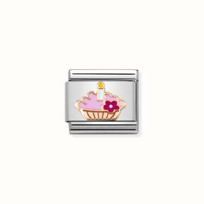 Nomination Composable Classic SYMBOLS Steel Enamel And 9k Rose Gold Cupcake With Candle 430202/08