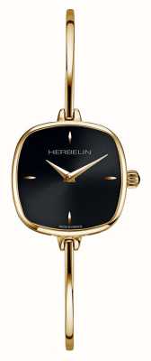 Herbelin Fil Women's Black Dial Gold PVD Bangle Bracelet Watch 17207BP14