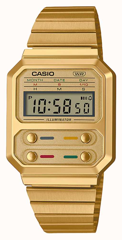 anfitriona torre misil Casio Vintage Gold Stainless Steel Digital Watch A100WEG-9AEF - First Class  Watches™