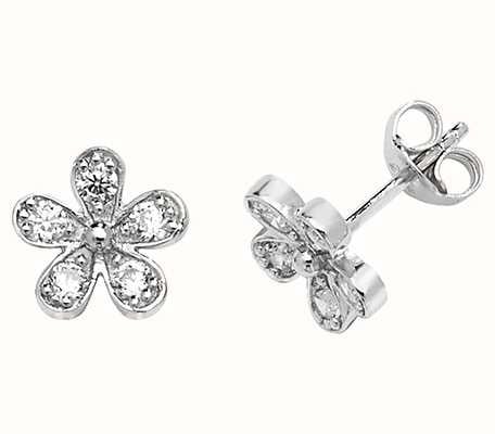 James Moore TH Silver Flower Cubic Zirconia Stud Earrings G51149