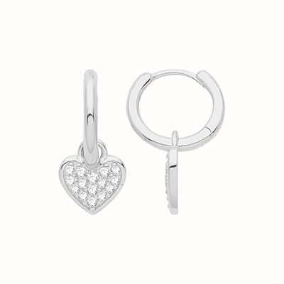 James Moore TH Silver Cubic Zirconia Heart Charm Hoop Earrings G51279