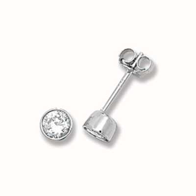 James Moore TH Silver Round Rubover 4mm Cubic Zirconia Stud Earrings G5288CZ