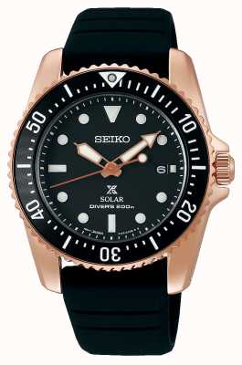 Seiko Prospex Compact Solar 38mm Black Dial Rose Gold Watch SNE586P1